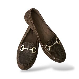 Aerosoles Dark Chocolate Crocodile / Reptile Embossed Flat Loafer wGold-tone Bit